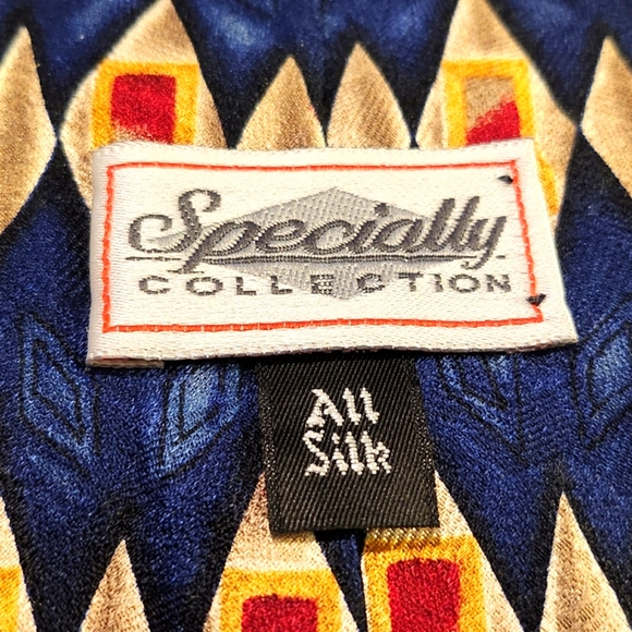 Specialty Collection Silk Tie Dark Blue Gold Red - Picture 3 of 4
